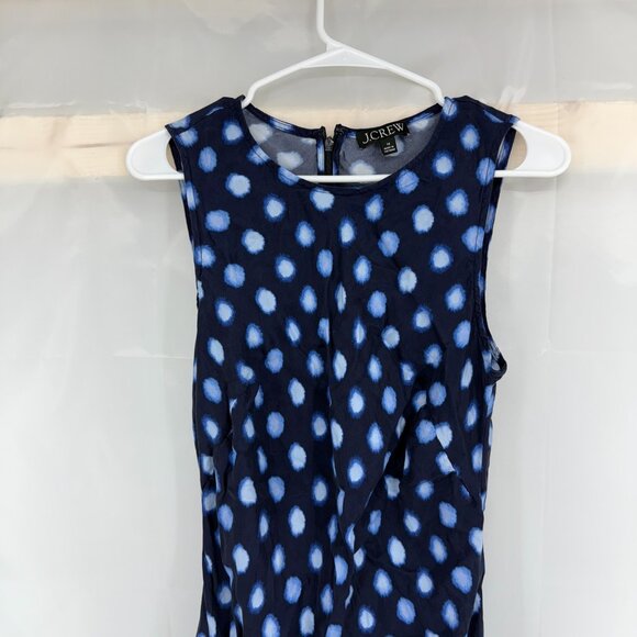 J Crew Women 10 High Neck Slip Dress Maxi Navy Blue Polka Dot Drapey Cupro Slit - Picture 3 of 12